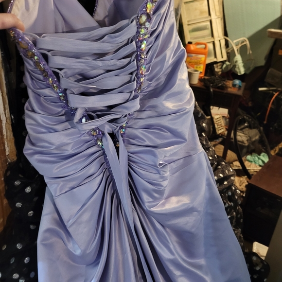 Size 12 Lilac Ruched Rhinestone Prom/Pageant Dress - Picture 6 of 7